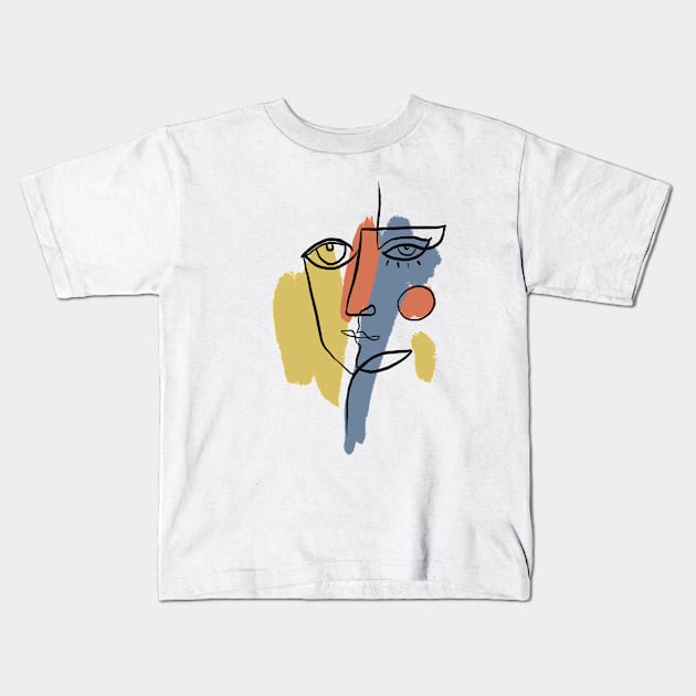 Denizko Minimal art portrait Kids T-Shirt by denizko